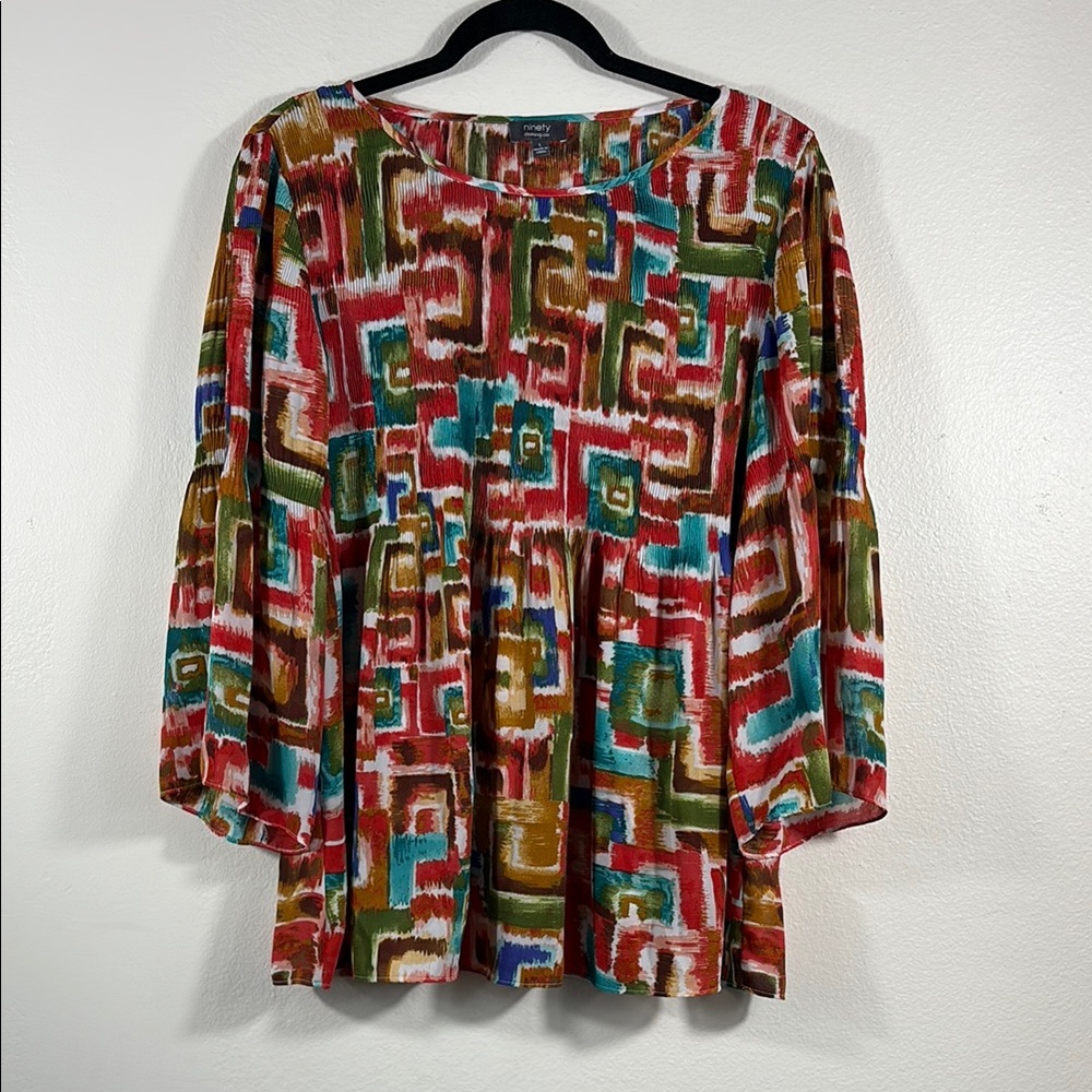 Colorful Graphic Blouse with 3/4 Sleeves